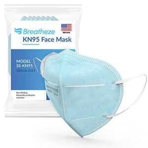 Breatheze KN95 Face Masks Disposable Made in the USA - KN95 Mask - 10-pack KN95 Blue Disposable Face Masks Made in USA - Lightweight Thin Breathable Face Mask - 10 Kn95 Masks - Blue Face Mask Earloops