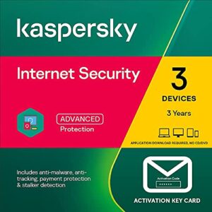 kaspersky internet security 2021 (2022 ready) | 3 devices | 3 years (2+1 years) | pc/mac/android | activation key card by post with antivirus software, 360 deluxe firewall, total security vpn