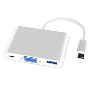 connectors 3 in 1 adapter usb 3.1 type c to vga usb 3.0 usb-c multiport charging converter hub adapter for monitor computer tablet - (us, color: silver)