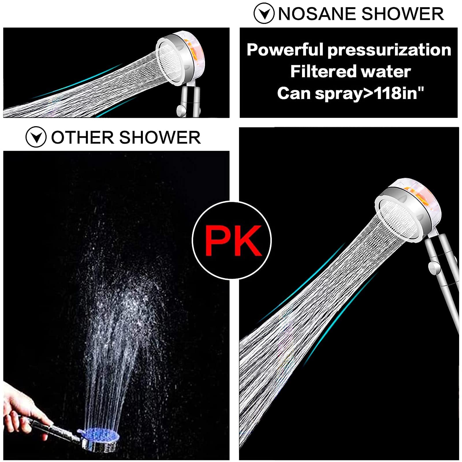 Propeller Turbo Fan 360 Spinning High Pressure Hydro Jet Shower Head - Easy Install Vortex Propeller Driven Spa Shower Heads With Filter (Bule)