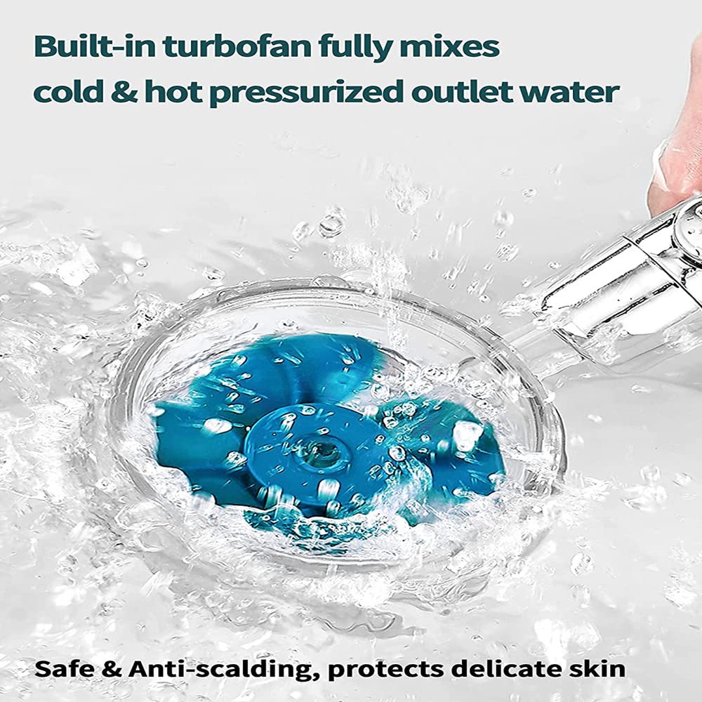Handheld Turbocharged Pressure Propeller Shower - Propeller Driven Turbo Charged Spinning Shower Head - Turbo Fan Shower Head with Filter and Pause Switch, Easy Install 360 Degrees Rotating (Blue, 1)