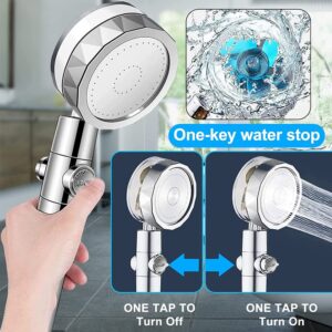 Handheld Turbocharged Pressure Propeller Shower - Propeller Driven Turbo Charged Spinning Shower Head - Turbo Fan Shower Head with Filter and Pause Switch, Easy Install 360 Degrees Rotating (Blue, 1)