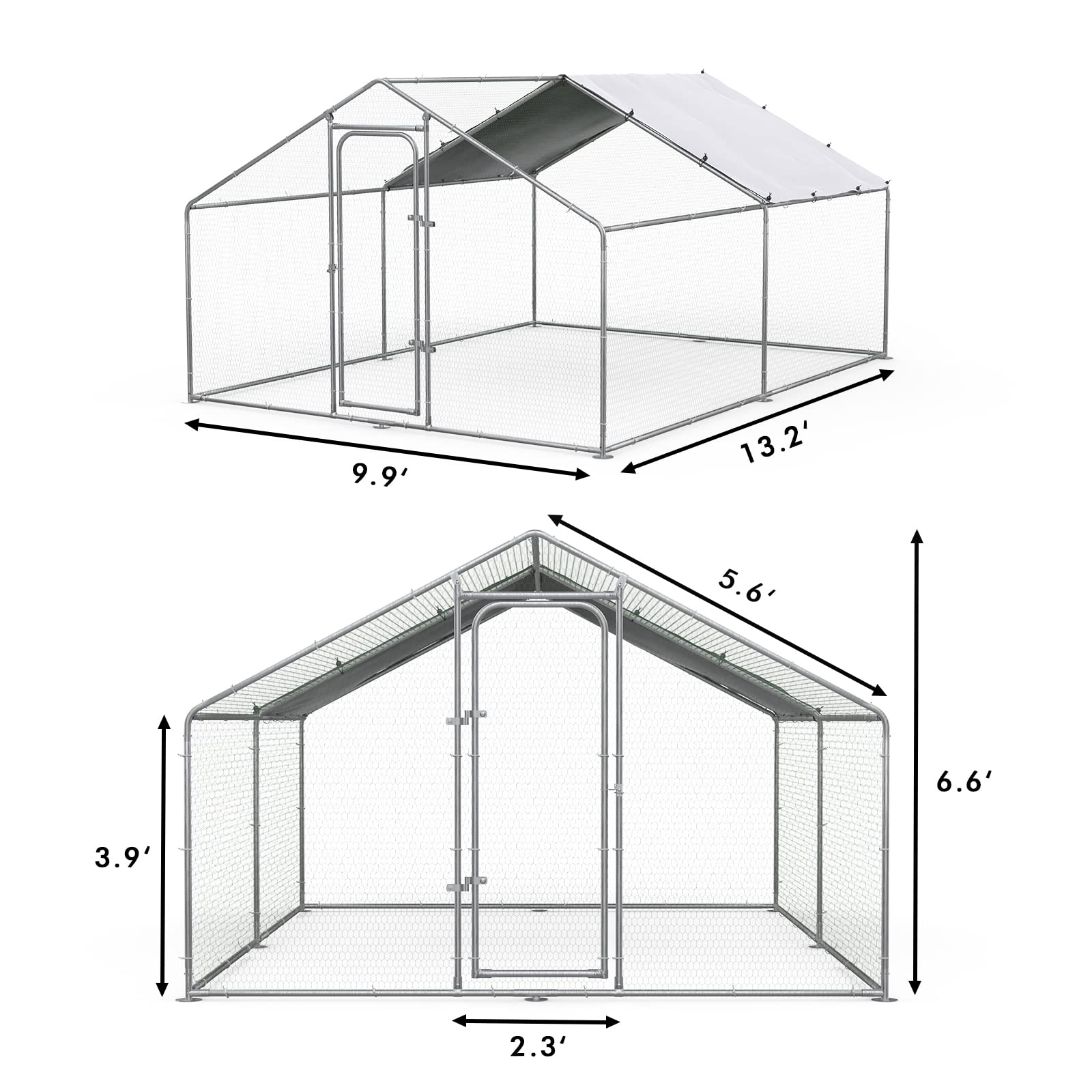 BOSSIN Bold Chicken Coop Run Large Metal Chicken Pen Outdoor, Poultry Cage Spire Shape, Heavy Duty Walkin for Yard with Waterproof and Anti-UV Cover, for Rabbits Habitat