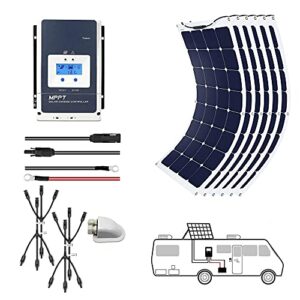 acopower 6x110watts flexible solar rv kit w/50a waterproof charge controller, solar cable wire,tray cable and y branch connectors,cable entry housing for marine, rv, boat, caravan