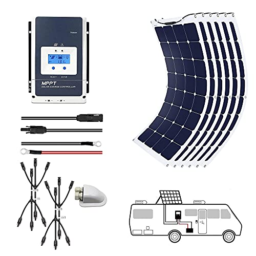 ACOPOWER 6x110Watts Flexible Solar RV Kit w/50A Waterproof Charge Controller, Solar Cable Wire,Tray Cable and Y Branch Connectors,Cable Entry Housing for Marine, RV, Boat, Caravan