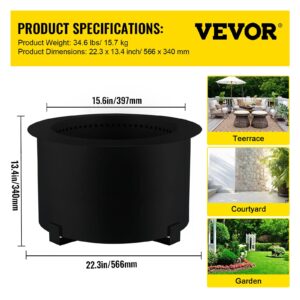 VEVOR Smokeless Fire Pit, Carbon Steel Stove Bonfire, Large 21.5 inch Diameter Wood Burning Fire Pit, Outdoor Stove Bonfire Fire Pit, Portable Smokeless Fire Bowl for Picnic Camping Backyard Black