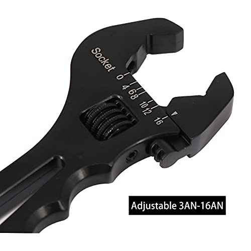 Dokili 3AN-16AN Adjustable Fitting Wrench Lightweight Black Aluminum Tool Spanner for An Hose Fitting Adapters End