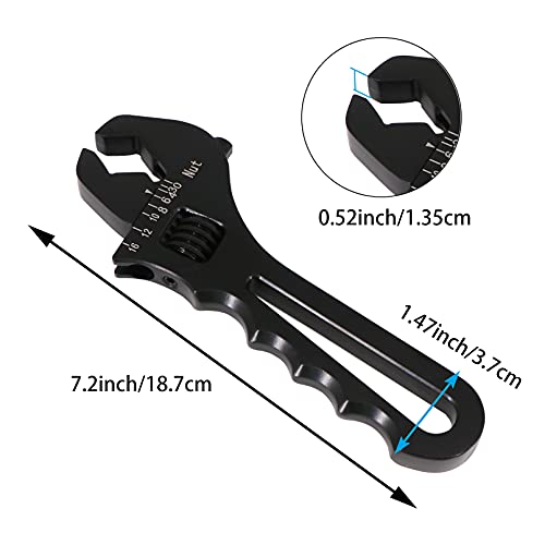 Dokili 3AN-16AN Adjustable Fitting Wrench Lightweight Black Aluminum Tool Spanner for An Hose Fitting Adapters End