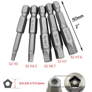 Saipe 10pcs Magnetic Pentagon Head Screwdriver Bits Set 1/4 Inch Hex Shank Security Tamper Proof Pentagonal Drive Bit Five-sided Figure Screw Driver Drill Bit for Electric Hand Screwdrivers, 50mm