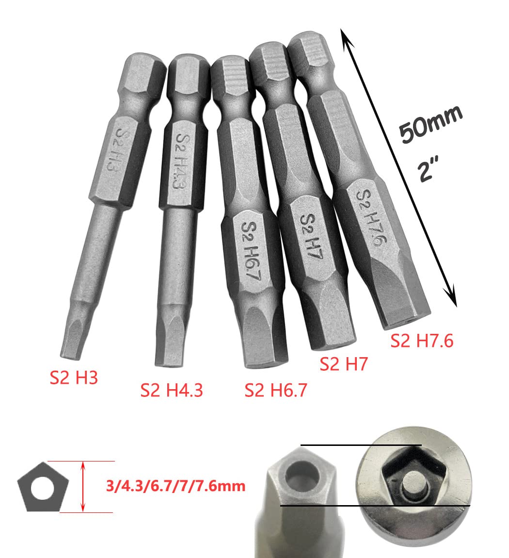 Saipe 10pcs Magnetic Pentagon Head Screwdriver Bits Set 1/4 Inch Hex Shank Security Tamper Proof Pentagonal Drive Bit Five-sided Figure Screw Driver Drill Bit for Electric Hand Screwdrivers, 50mm