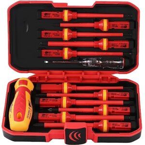 1000v insulated electrician screwdriver set - 13-piece professional electrical screwdriver set insulation handle crv steel magnetic phillips slotted pozi torx tips vde & gs certified