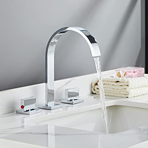 SaniteModar Bathroom Sink Faucet 3 Hole, 8 inch Brass Chrome Bathroom Faucet 2 Handles,Widespread Modern Bathroom Faucet…