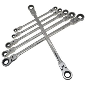 yctmall metric 12 sizes extra long gear ratcheting wrench set, 8mm-19mm, made of chrome vanadium steel, rotatable head