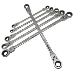 YCTMALL Metric 12 Sizes Extra Long Gear Ratcheting Wrench Set, 8mm-19mm, Made of Chrome Vanadium Steel, Rotatable head