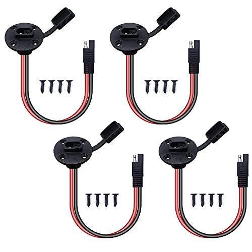 weideer 4pcs SAE Power Socket Sidewall Port SAE Connector Weatherproof Quick Connect Solar Panel Mount 12AWG Cable Ends with Male for Solar Generator Battery Charger with 16 Screws K-V012-30