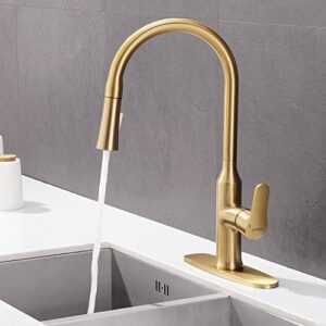 cattsho kitchen faucet with pull down sprayer, brass kitchen sink faucet gold single handle high arc commercial spot resist