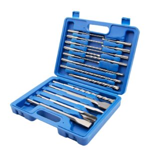 reetai-four 17 pcs sds plus rotary hammer drill bits & chisels set, concrete masonry hole tool with storage case,carbide tipped for brick, stone and concrete.