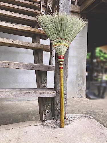 Handmade Whisk Sweeping Broom 39 Inch- Asian Straw Soft Broom for Indoor or Outdoor Sweeping, Wedding, Decorative Broom - Natural Whisk Sweeping Hand Handle Broom