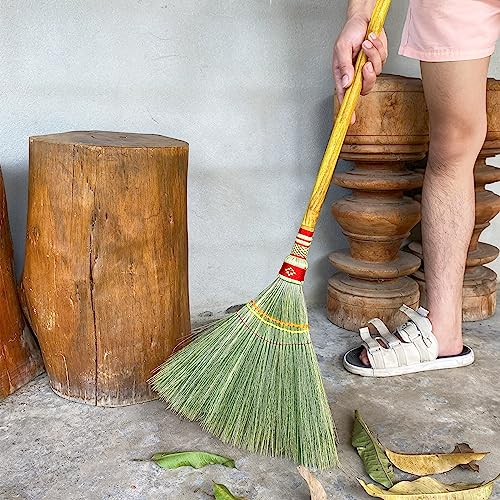 Handmade Whisk Sweeping Broom 39 Inch- Asian Straw Soft Broom for Indoor or Outdoor Sweeping, Wedding, Decorative Broom - Natural Whisk Sweeping Hand Handle Broom