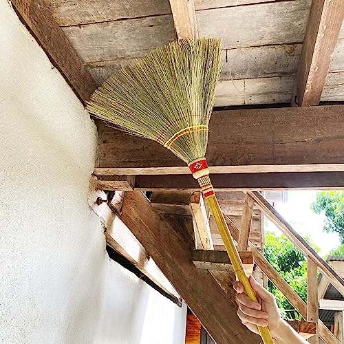 Handmade Whisk Sweeping Broom 39 Inch- Asian Straw Soft Broom for Indoor or Outdoor Sweeping, Wedding, Decorative Broom - Natural Whisk Sweeping Hand Handle Broom