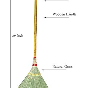 Handmade Whisk Sweeping Broom 39 Inch- Asian Straw Soft Broom for Indoor or Outdoor Sweeping, Wedding, Decorative Broom - Natural Whisk Sweeping Hand Handle Broom