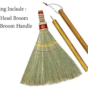 Handmade Whisk Sweeping Broom 39 Inch- Asian Straw Soft Broom for Indoor or Outdoor Sweeping, Wedding, Decorative Broom - Natural Whisk Sweeping Hand Handle Broom
