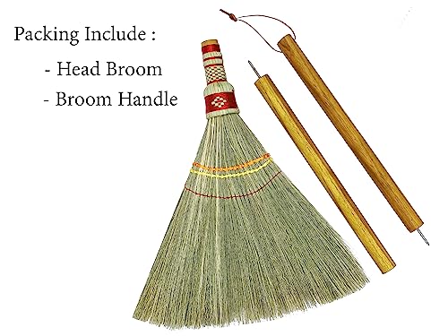 Handmade Whisk Sweeping Broom 39 Inch- Asian Straw Soft Broom for Indoor or Outdoor Sweeping, Wedding, Decorative Broom - Natural Whisk Sweeping Hand Handle Broom