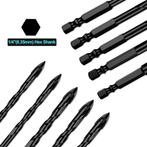 10PCS Masonry Drill Bit Set, 3/16”-1/2” Concrete Drill Bits for Tile Brick Glass Plastic, Tungsten Carbide Tip Drill Bit Work with Wood, Ceramic Tile, Wall Mirror, 1/4" Hex Shank, Black