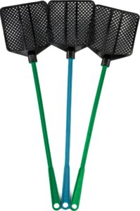 ofxdd rubber fly swatter, long fly swatter pack, fly swatter heavy duty, green and blue colors (3 pack)