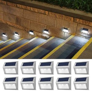 seable solar step lights, outdoor step lights waterproof led solar lights for steps, stainless steel stair lights for garden yard patio deck(cool white light 10-pack)