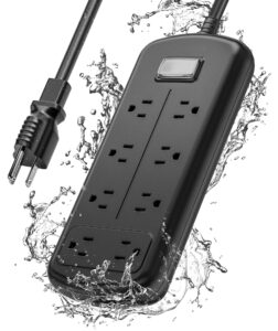 outdoor power strip 8 outlets, weatherproof surge protector with 6 ft extension cord, ipx6 waterproof, 1875w overload protection, mountable outlet extender for home patio and garden, black