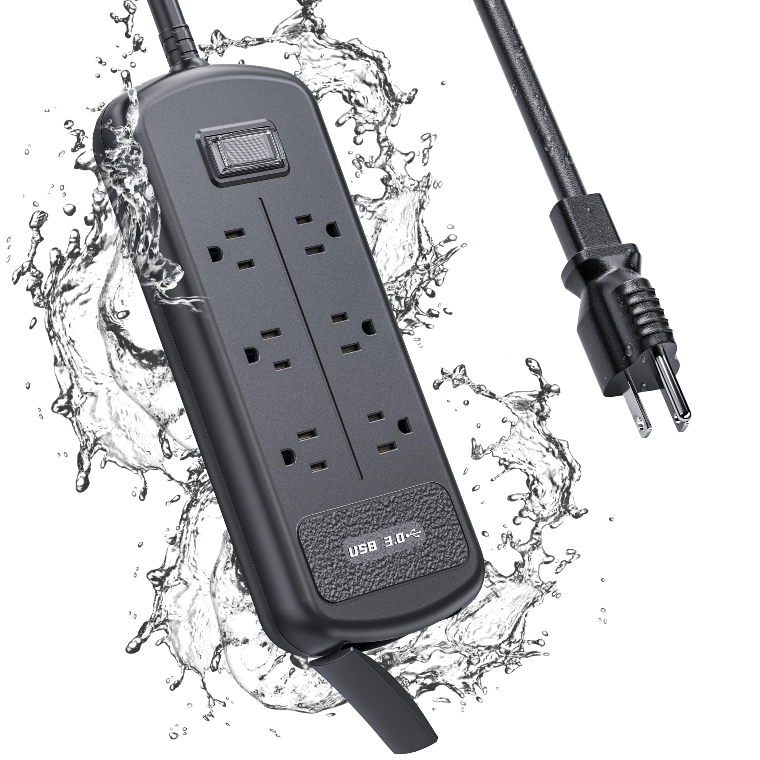 USB Outdoor Power Strip Weatherproof, Waterproof Surge Protector with 3 USB Ports and 6 Outlets, 6 FT Extension Cord, Shockproof Overload Protection, Mountable for Home Office Patio Porch