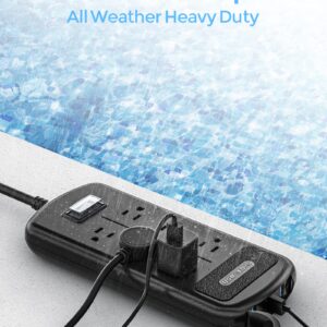 USB Outdoor Power Strip Weatherproof, Waterproof Surge Protector with 3 USB Ports and 6 Outlets, 6 FT Extension Cord, Shockproof Overload Protection, Mountable for Home Office Patio Porch