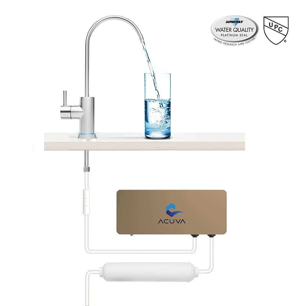 Acuva- ArrowMax 2.0 UV-LED Water Purifier, Under Sink Water Filter System with Smart Faucet, Universal Power Supply, Brushed Nickel Faucet