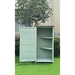 Hanover Vertical Green Wooden Shed with Shelves and Sloped Waterproof Roof with 7-Cu.Ft Storage Space (1.7'x2.25'x4.7'), Outdoor Storage Unit for Organizing Garden Supplies, Patio Accessories & Tools