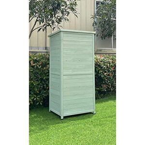 Hanover Vertical Green Wooden Shed with Shelves and Sloped Waterproof Roof with 7-Cu.Ft Storage Space (1.7'x2.25'x4.7'), Outdoor Storage Unit for Organizing Garden Supplies, Patio Accessories & Tools