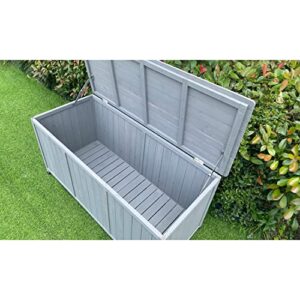 Hanover Wooden Outdoor Cushion Storage Box, Spacious Container for Patio Cushion Storage, Pool Supplies, and Throw Pillows in Grey, All-Weather 8 Cu. Ft. Capacity Outdoor Furniture Cushion Storage
