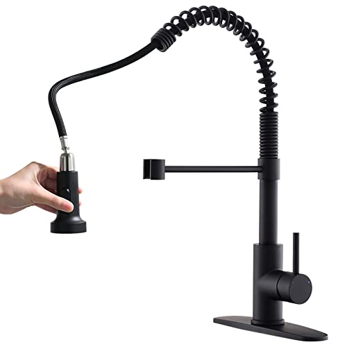 APROMOOM Black Kitchen Faucet with Pull Down Sprayer for RV Kitchen Sink Single Hole Deck Mount Single Handle Spring Faucets llaves para fregaderos de cocina