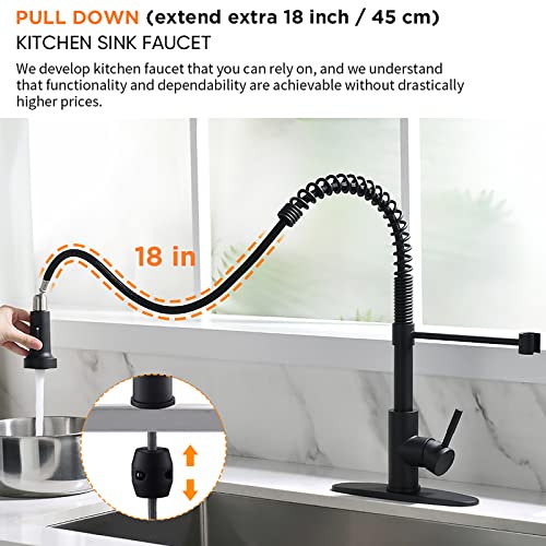 APROMOOM Black Kitchen Faucet with Pull Down Sprayer for RV Kitchen Sink Single Hole Deck Mount Single Handle Spring Faucets llaves para fregaderos de cocina