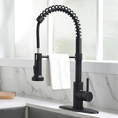 APROMOOM Black Kitchen Faucet with Pull Down Sprayer for RV Kitchen Sink Single Hole Deck Mount Single Handle Spring Faucets llaves para fregaderos de cocina