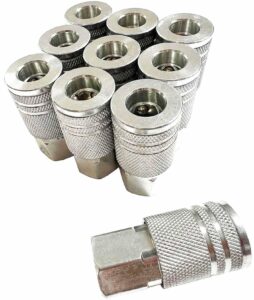 sanfu 1/4-inch steel female industrial coupler, air hose fittings 1/4-inch female threads quick connector air coupler with storage case, 10-pack