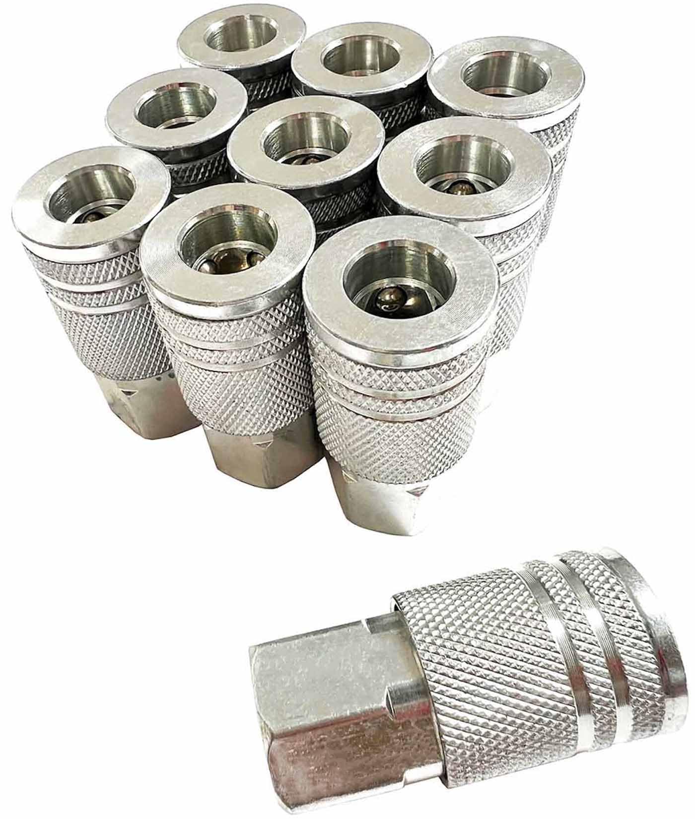 SANFU 1/4-Inch Steel Female Industrial Coupler, Air Hose Fittings 1/4-Inch Female Threads Quick Connector Air Coupler with Storage Case, 10-Pack