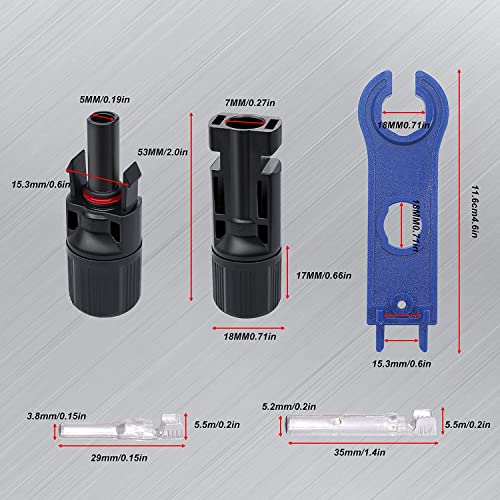 weidder 10 Pairs Solar Panel connectors Male & Female IP67 Waterproof Cable Connector with Solar Connector pin and Spanner K-V003-10-DB