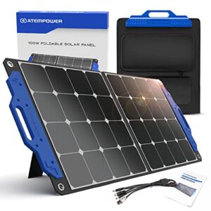 atem power 100w portable solar panel foldable monocrystalline solar panel with adjustable kickstand efficient charge for 12v battery power station for rv overland marine outdoor camping