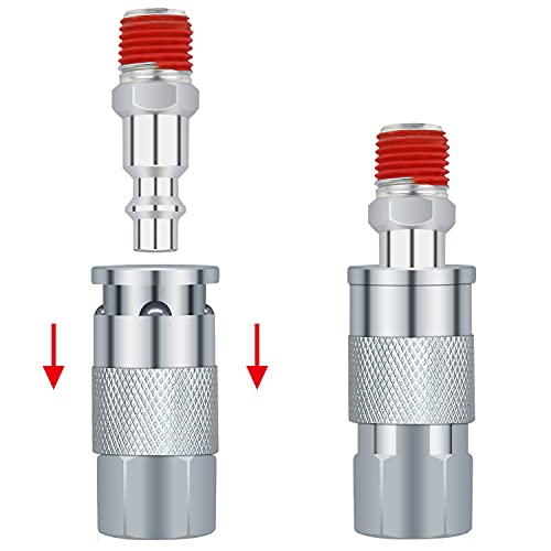 Creallr Air Coupler and Plug Kit, 1/4 Inch NPT Air Fittings Industrial Type, Quick Connect Air Fittings, Air Compressor Accessories Kit (7-Piece)