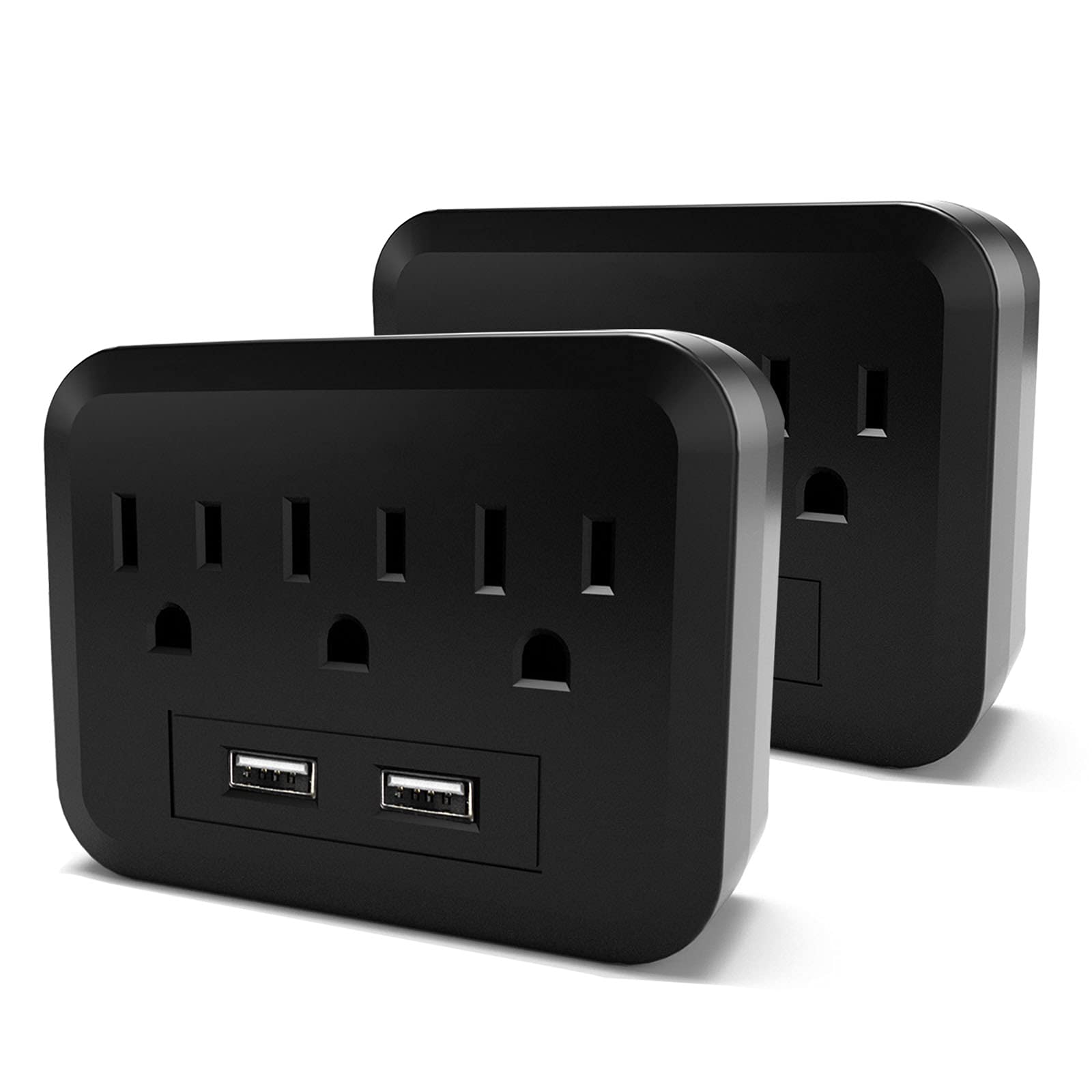 2 Pack Wall Charger Surge Protector with 2 USB Charging Ports, Multi Plug Outlets Extender with3 Outlets, Outlet Splitter, Plug Adapter, USB Plugs for Wall Outlet (Black)…