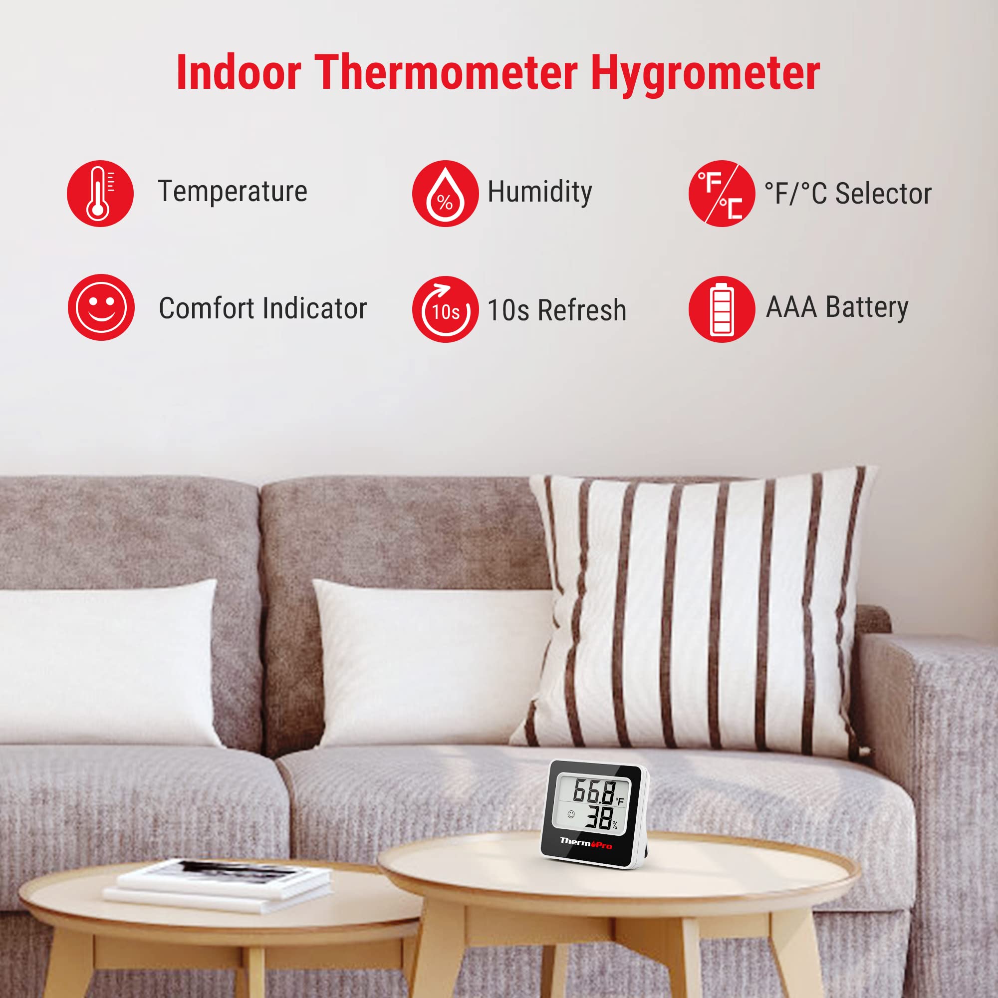 ThermoPro TP157 3 Pack Hygrometer Indoor Thermometer for Home, Room Thermometer Humidity Meter with Accurate Temperature Humidity Sensor for Greenhouse Baby Room Office