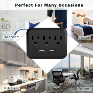 2 Pack Wall Charger Surge Protector with 2 USB Charging Ports, Multi Plug Outlets Extender with3 Outlets, Outlet Splitter, Plug Adapter, USB Plugs for Wall Outlet (Black)…