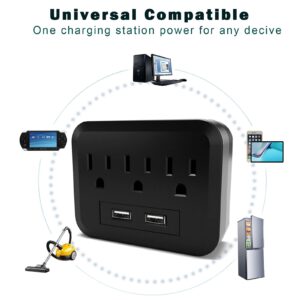 2 Pack Wall Charger Surge Protector with 2 USB Charging Ports, Multi Plug Outlets Extender with3 Outlets, Outlet Splitter, Plug Adapter, USB Plugs for Wall Outlet (Black)…