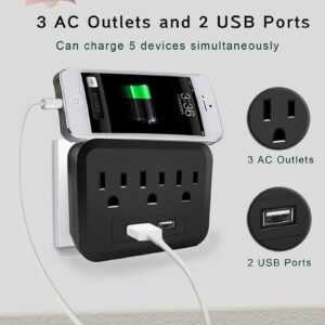 2 Pack Wall Charger Surge Protector with 2 USB Charging Ports, Multi Plug Outlets Extender with3 Outlets, Outlet Splitter, Plug Adapter, USB Plugs for Wall Outlet (Black)…